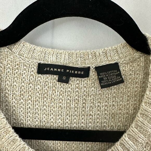 Jeanne Pierre Oatmeal Cream Cable Knit Crew Neck Sweater Womens Size Small - Picture 4 of 5